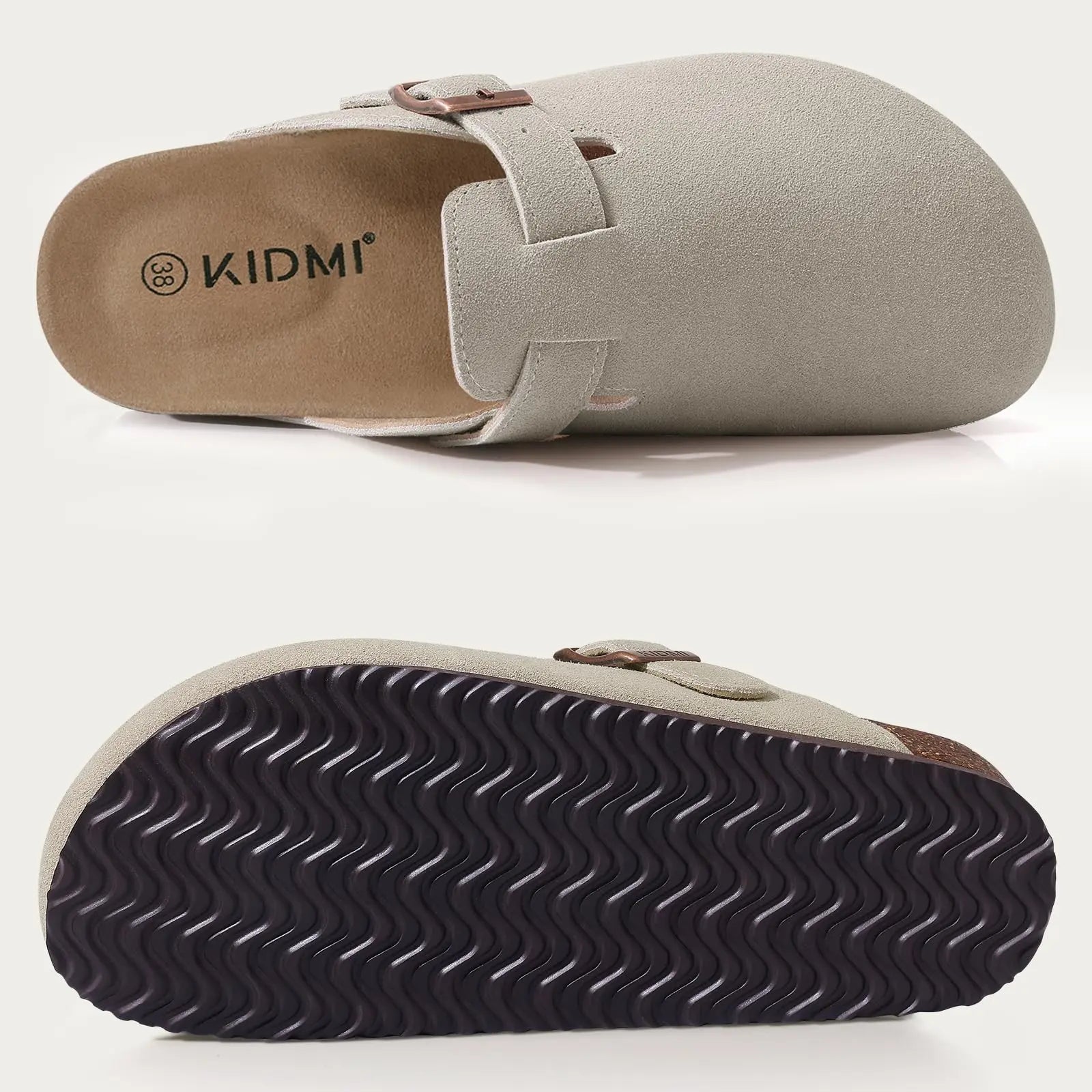 Litfun Suede Women's Clogs with Adjustable Strap Cork Footbed Leather Mules with Arch Support Unisex Outdoor Clogs Potato Shoes