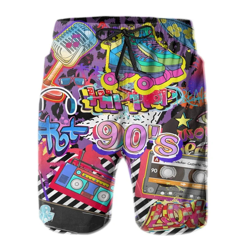 Fashion 80s 90s Graphic Beach Shorts For Men Hot Sale Swimming Trunks Kids Boys Quick Dry Board Shorts Summer Street Short Pants