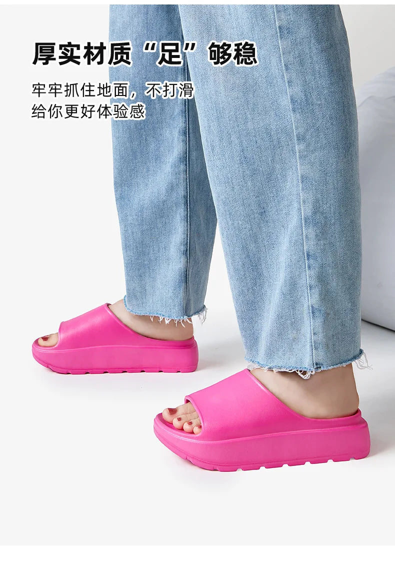 Comwarm Women Platform Slippers Soft EVA Thick Sole Sandals Fashion High Bottom Flat Heel Slippers Non-slip Casual House Slides