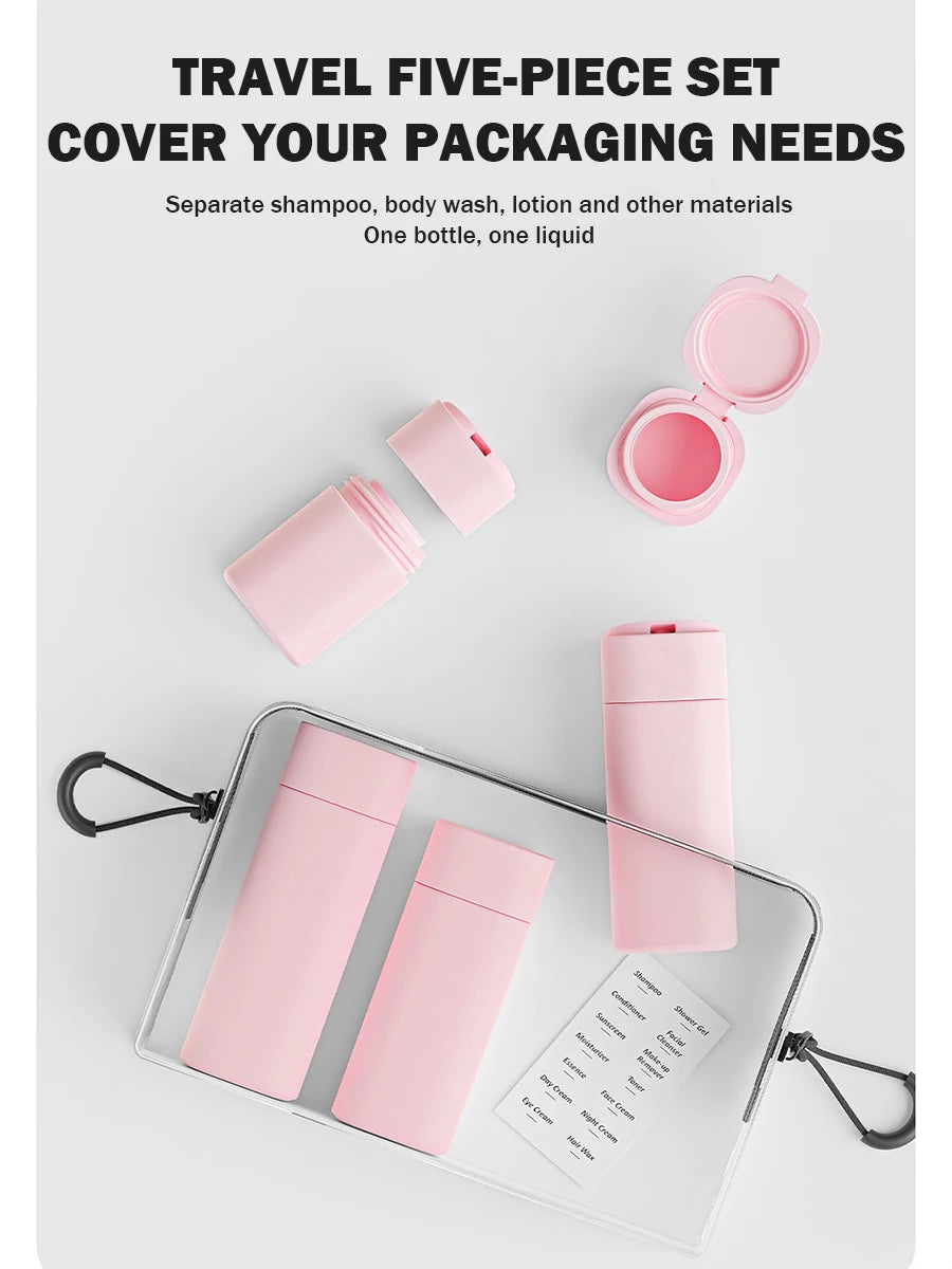 Travel Bottles Leak Proof 4 in 1 Containers for Toiletries Refillable Plastic Bottles with Lid Spray Lotion Shampoo