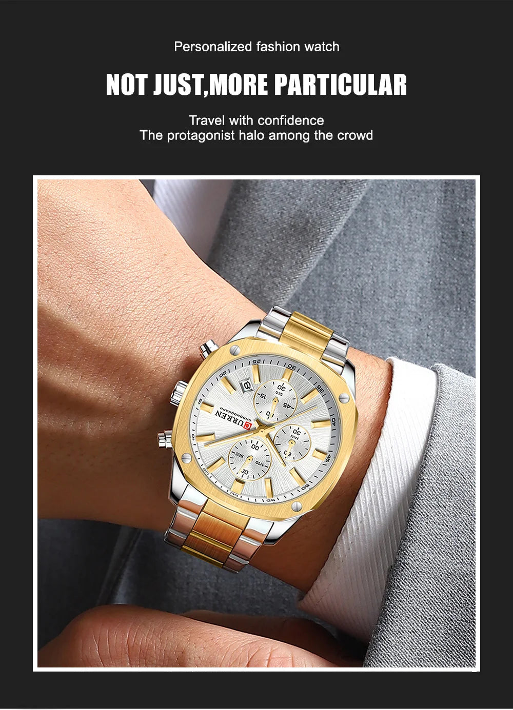 CURREN Modern Men's 42mm Sport Watch - Stainless Steel Band Chronograph & Date,Glow-in-the-Dark Hands, Casual Quartz Wristwatch