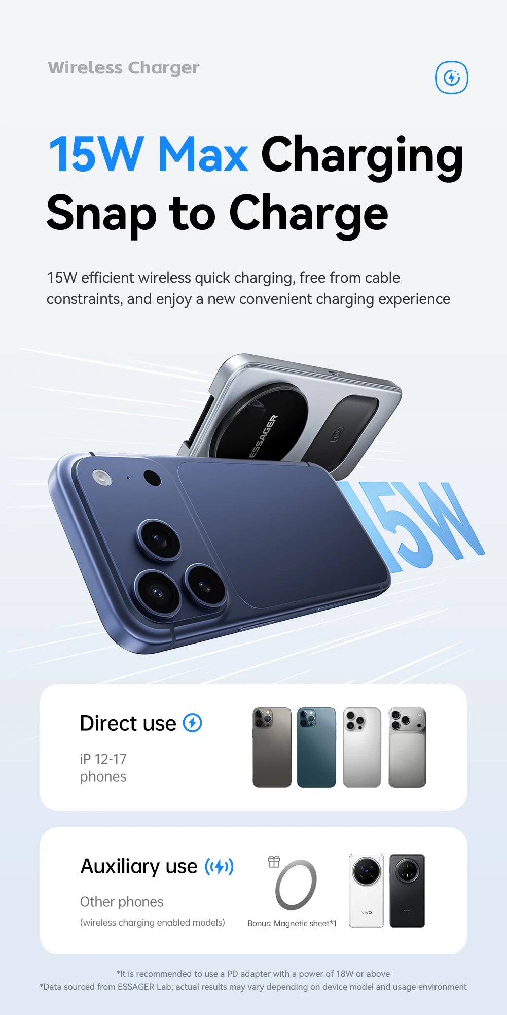 ESSAGER 15W 3-in-1 Magnetic Wireless Charging Station Foldable Charger Stand for iPhone AirPods Watch Phone Holder Fast Charger