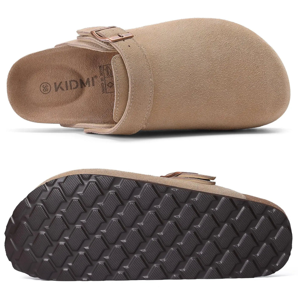 Litfun Suede Women's Clogs with Adjustable Strap Cork Footbed Leather Mules with Arch Support Unisex Outdoor Clogs Potato Shoes