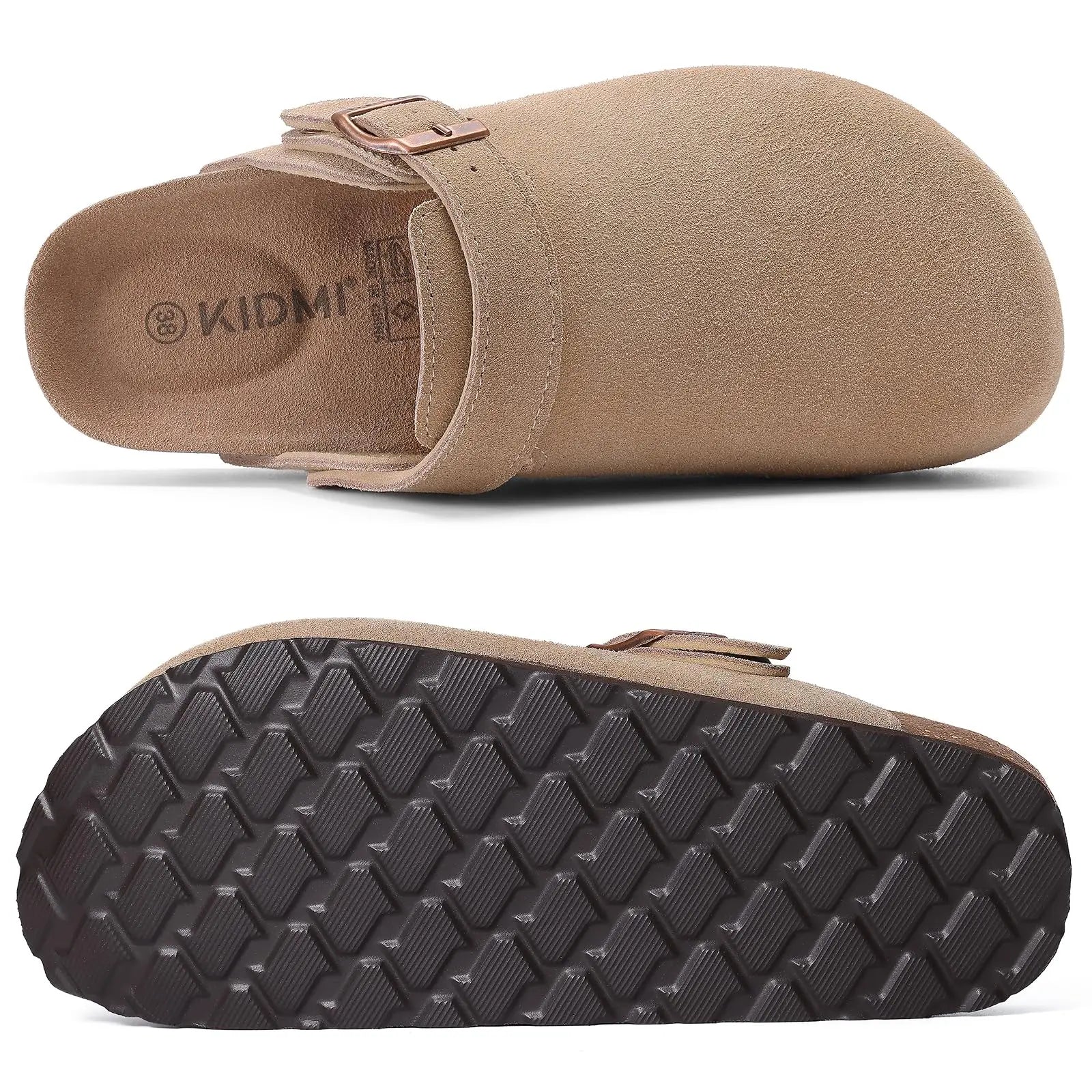 Litfun Suede Women's Clogs with Adjustable Strap Cork Footbed Leather Mules with Arch Support Unisex Outdoor Clogs Potato Shoes