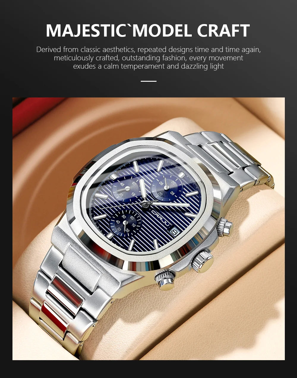 CRRJU Luxury Man Watch Business Waterproof Male Clock Luminous Date Stainless Steel Square Quartz Men Watch reloj hombre 2024