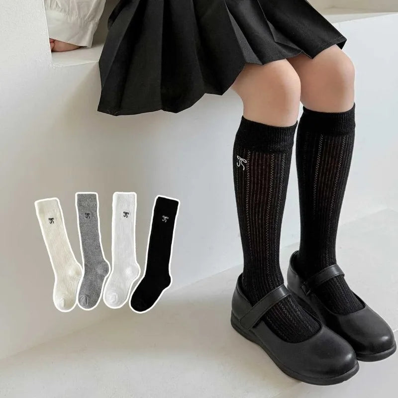 Summer Baby Hollow Out Socks Cute Bow Mesh Cotton Princess Knee High Socks Breathable Thin Non-slip Children Socks 2-12Years