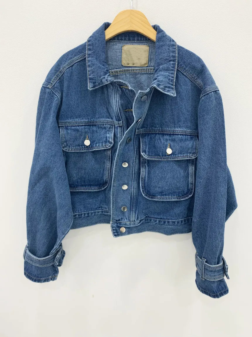 Women Denim Coat Short Jackets Turn Down Collar Full Sleeve Solid Casual Loose Single Breasted Coats Jacket Autumn Winter