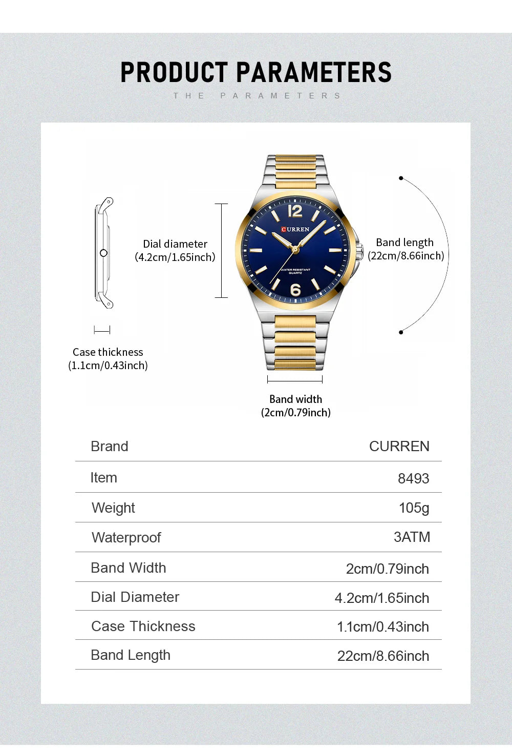 CURREN Luxury Minimalist Men's Watch Two Tone Golden Stainless Steel Business Quartz Wristwatch Simple Dress Clock Male