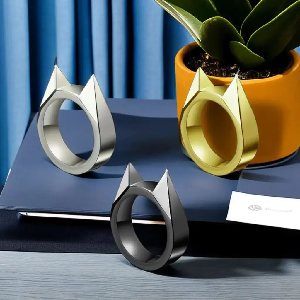 Women Men Cute Cat Ear Rings Self Defense Rings  Metal Knuckle Window Breaker Escorts Attack Rings Unisex Jewelry Accessories