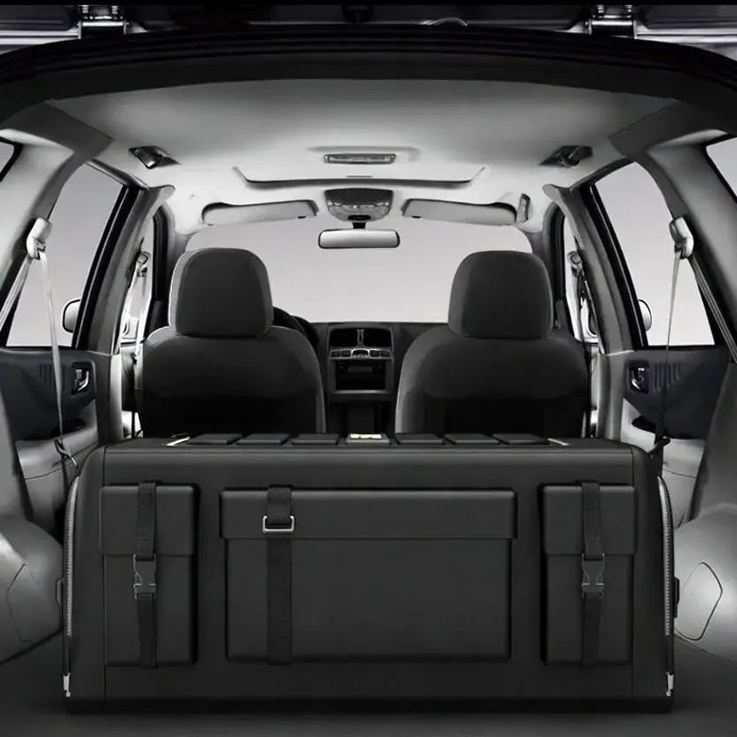 Large Capacity Car Trunk Organizer, Waterproof Foldable Cargo Storage Box with Lid, Multi-compartment Auto Organizer for SUV