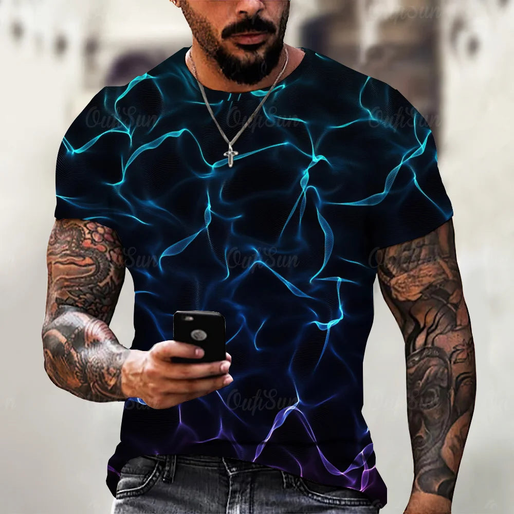 2024 Summer New Men's T-Shirt Casual Lightning Cool 3D Digital Printed T Shirts for Men Short Sleeve Tee Oversized Men Clothing