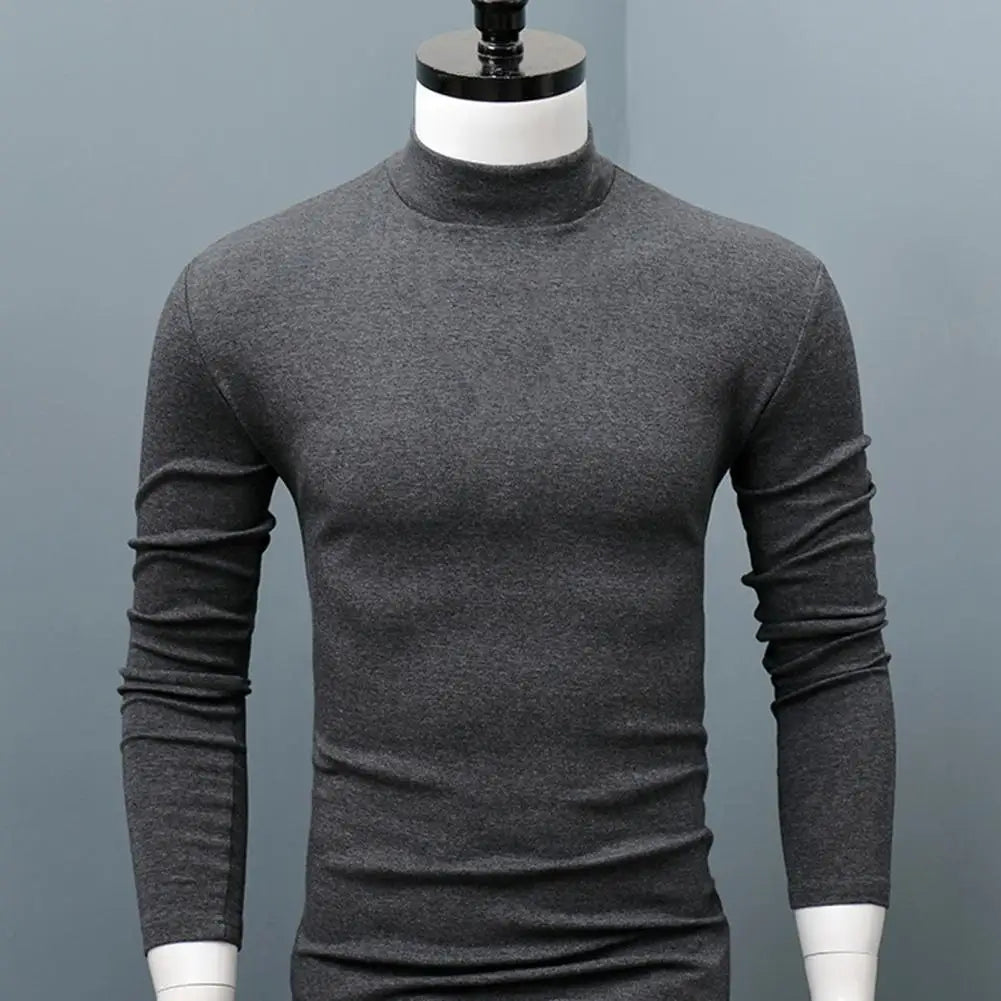Men Shirt Casual Base Shirt Sweat Absorption All Match Long Sleeve Half High Collar Autumn Shirt Solid Color Men Shirt Blouses