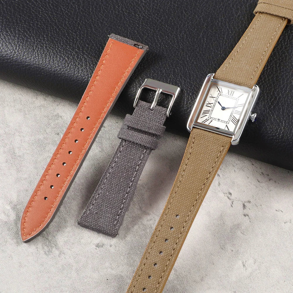 20mm 22mm Vintage Sailcloth Watch Band Fabric Leather Strap Retro Canvas Quick Release Watchband for Men