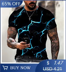 Breathable Polyester Short Sleeve Tee Men's Fashionable Digital Print Short Sleeve T-Shirt in Black & Gray Stripes - Breathable