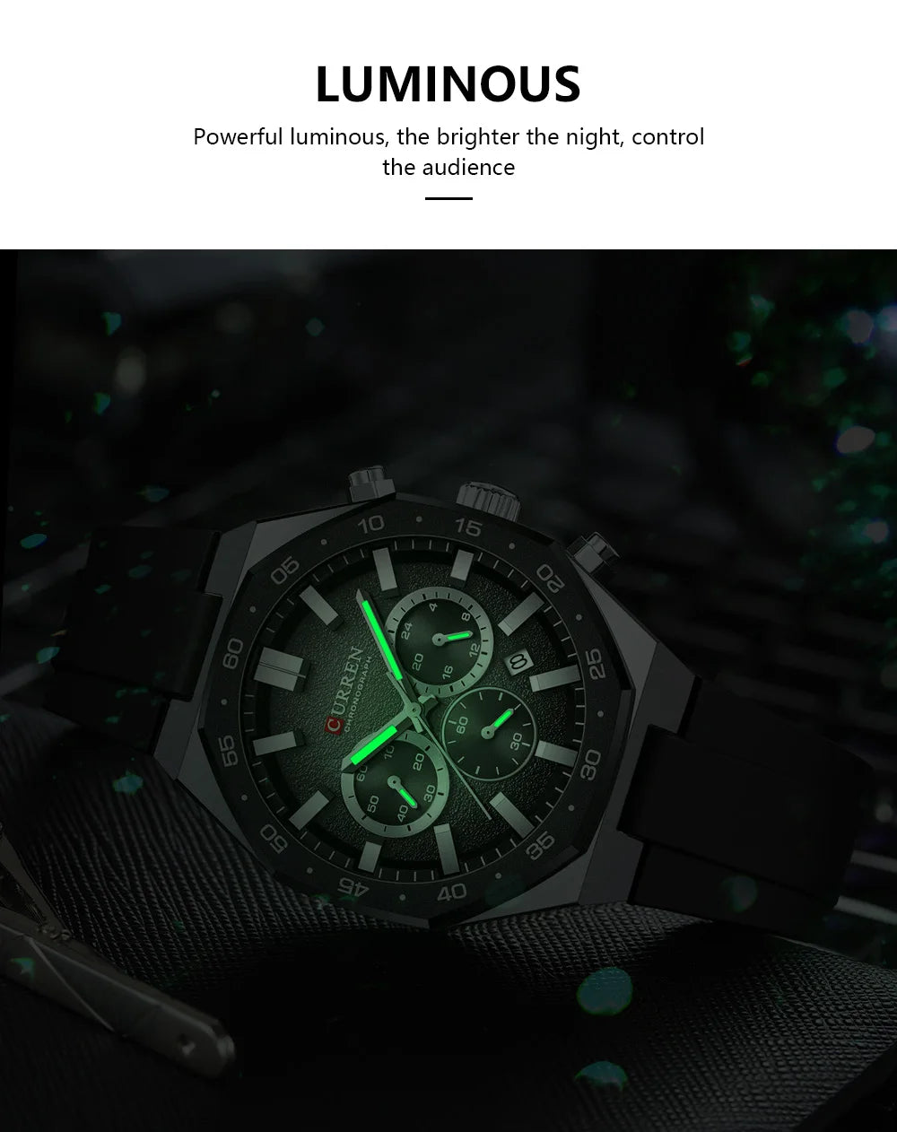CURREN Fashion Casual Men Sports Watch Chronograph Silicone Belt Auto Date Dial Quartz Wristwatch Male Reloj Relogio Masculino