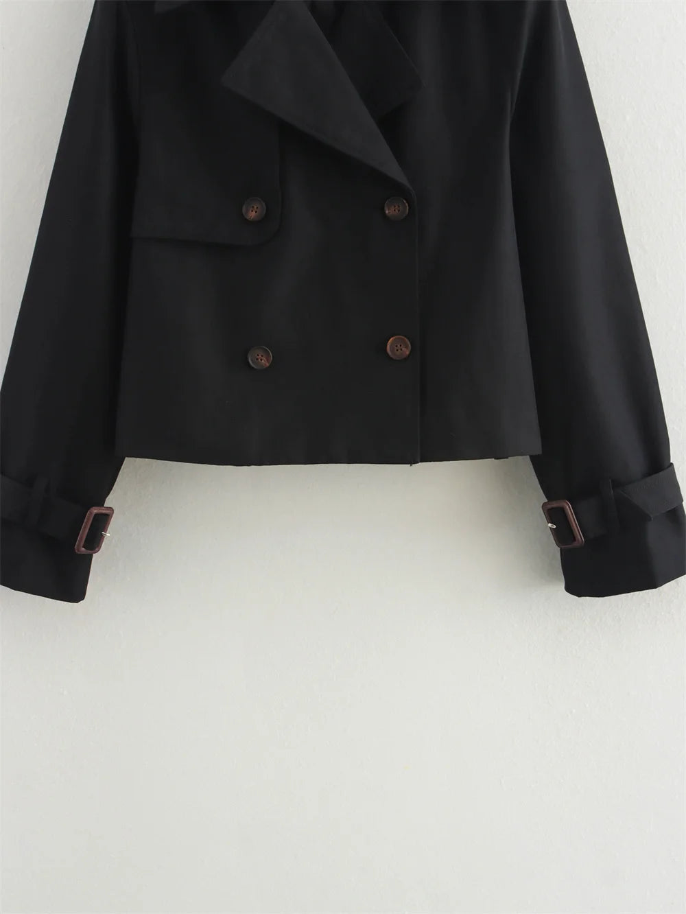 Ladies Vintage Cropped Trench Spring Autumn Jacket Women Streetwear Double Breasted Long Sleeve Top Female Chic Coat Outfits