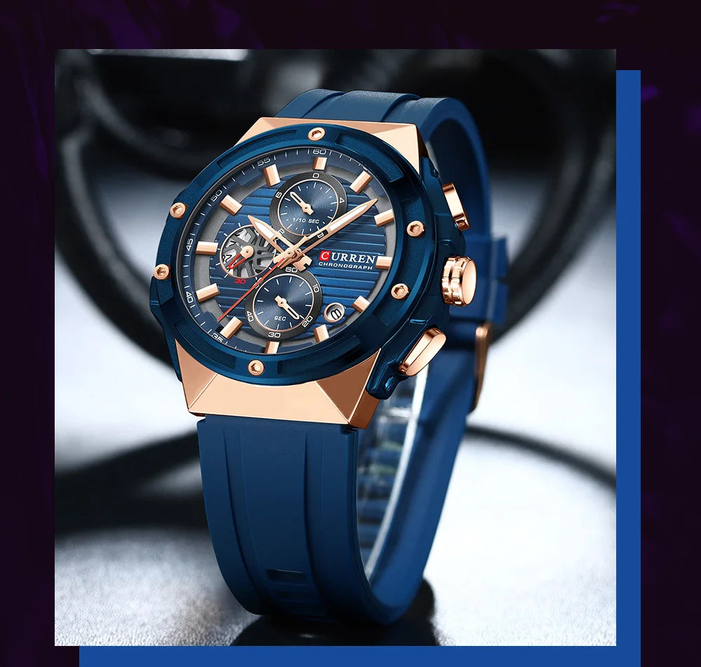 CURREN Sporty Men's Watch with Chronograph & Luminous Hands - Silicone Strap Quartz Wristwatch for Man Auto Date Business Casual