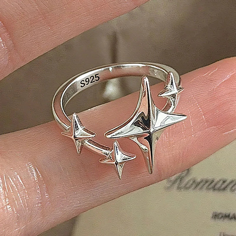 BF CLUB 925 Sterling Rings for Women Simple Geometric Handmade Irregular Retro Vintage Stars Ring Allergy For Birthday Gift