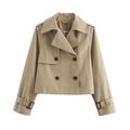 Ladies Vintage Cropped Trench Spring Autumn Jacket Women Streetwear Double Breasted Long Sleeve Top Female Chic Coat Outfits