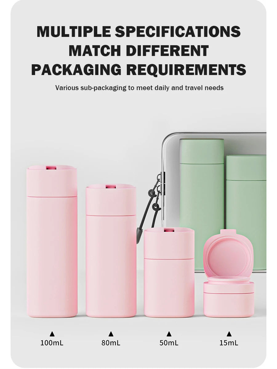 Travel Bottles Leak Proof 4 in 1 Containers for Toiletries Refillable Plastic Bottles with Lid Spray Lotion Shampoo