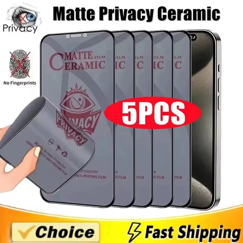 1-5PCS Matte Privacy Screen Protector For iPhone 17 18 Pro 16 15 14 11 12 13 Pro Max 7 8 Plus XS XR SE 16e Air Soft Ceramic Film