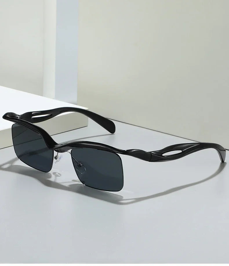 JNPCXI Retro Unique Rimless Square Sunglasses Fashion Ocean Lens Shades Brand Designer Men Punk Mirror Sun Glasses