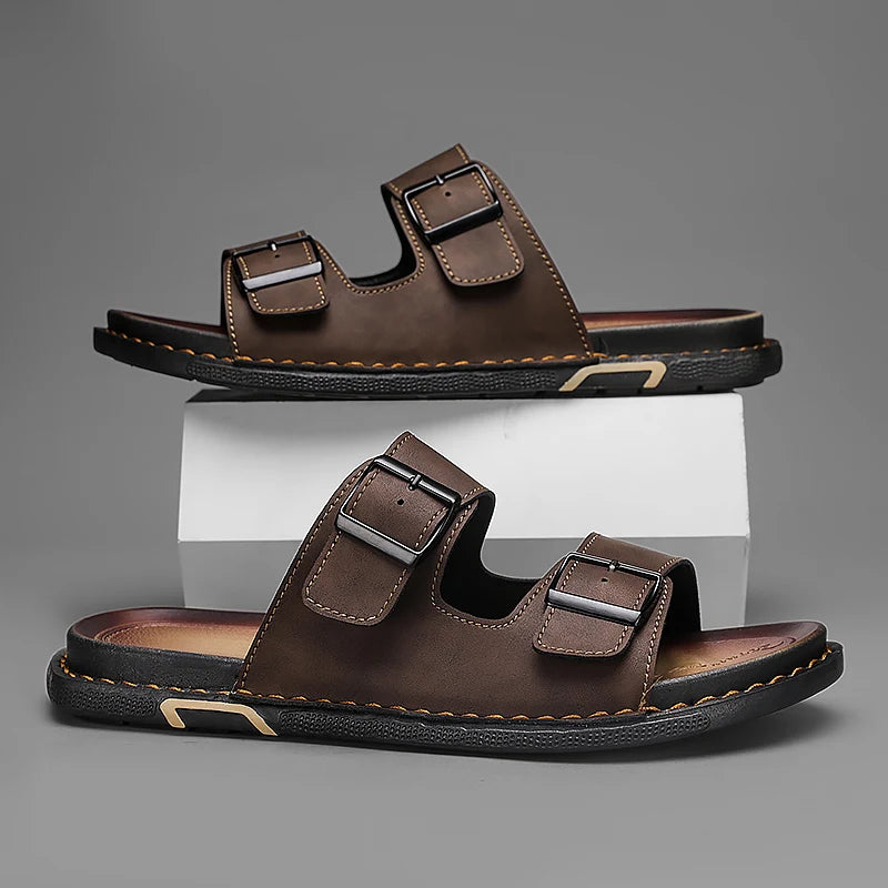 Shoes Men Sandals Slippers Sneaker Leather Men's Sneakers Summer Beach Shoes Sandals For Male Large Size Black Casual Sandals