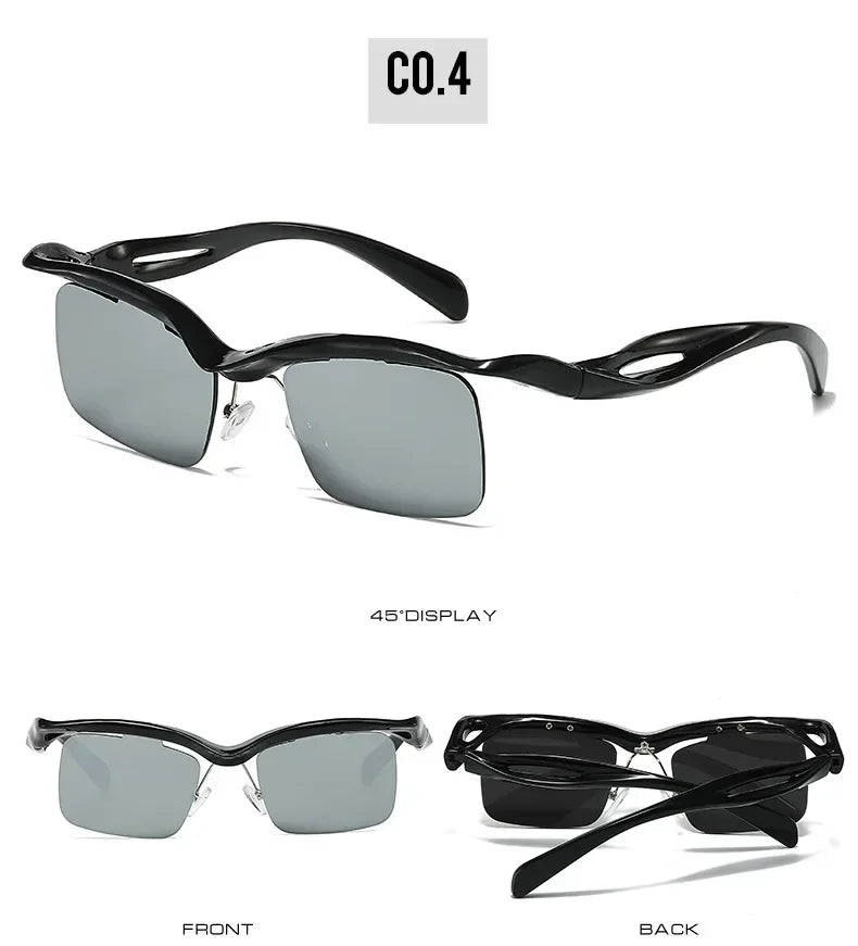 JNPCXI Retro Unique Rimless Square Sunglasses Fashion Ocean Lens Shades Brand Designer Men Punk Mirror Sun Glasses
