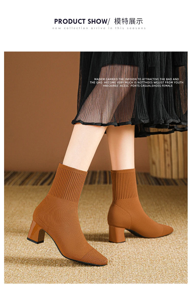 Women's Boots 2025 New Fashion Pointed Soft Knitted Casual Comfortable Shoes (heel height 4.5cm, )