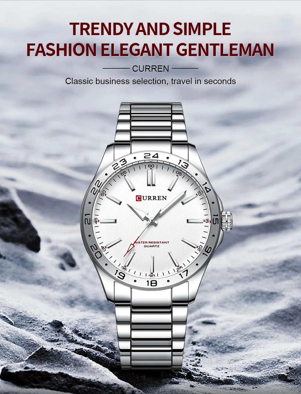 CURREN 8452 Men Quartz Watch Simple Fashion Leisure Business Clock Black Silvery Stainless Steel Strap Wristwatch for Male