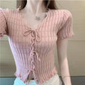 Elegant Lace Embroidered Crop Top – Women’s Short Sleeve Knit T-Shirt for Summer