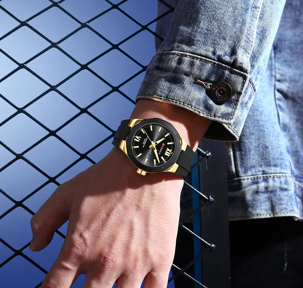 CURREN Simple Luxury Men's Watches New Business Quartz Wristwatch with Silicone Strap Luminous Hands Waterproof Clock