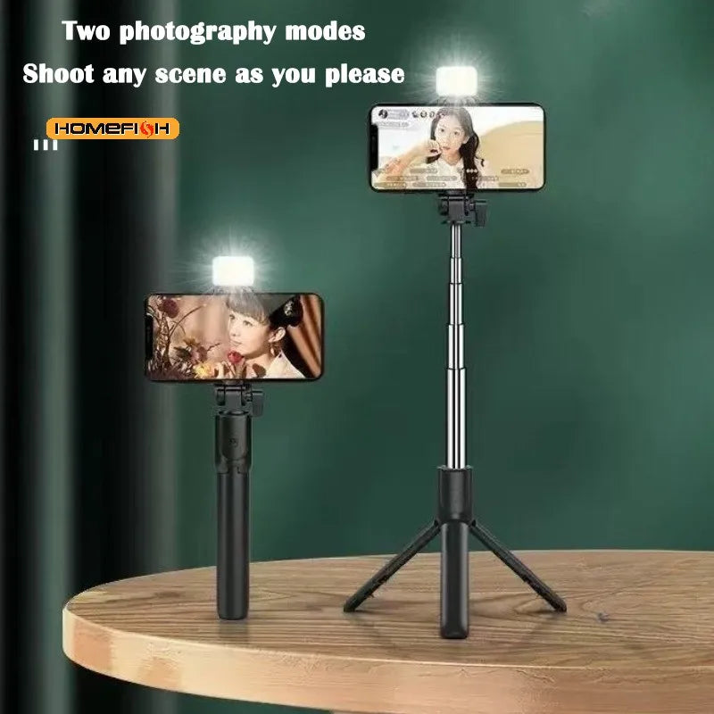 Wireless Bluetooth Selfie Stick Tripod Stand with Fill Light Remote Shutter Tripod