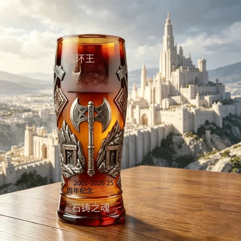 Lord of The Rings 25th Anniversary Glass Cup Gimli Axe Print Drinking Mug