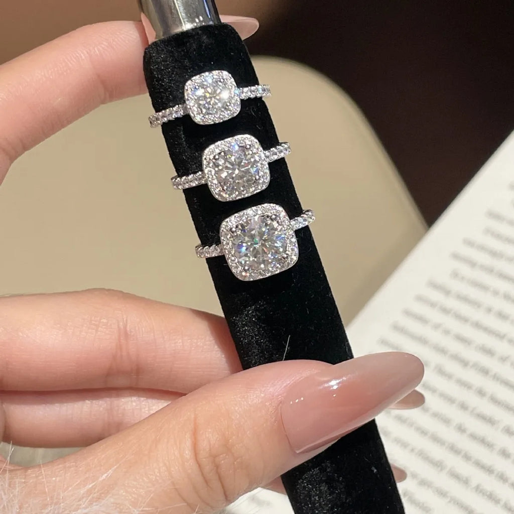 HORRIPAL 0.5CT 1CT 2CT Sugar Cube Moissanite Rings For Women Halo Band Luxury S925 Sterling Silver Wedding Jewelry Gift With GRA