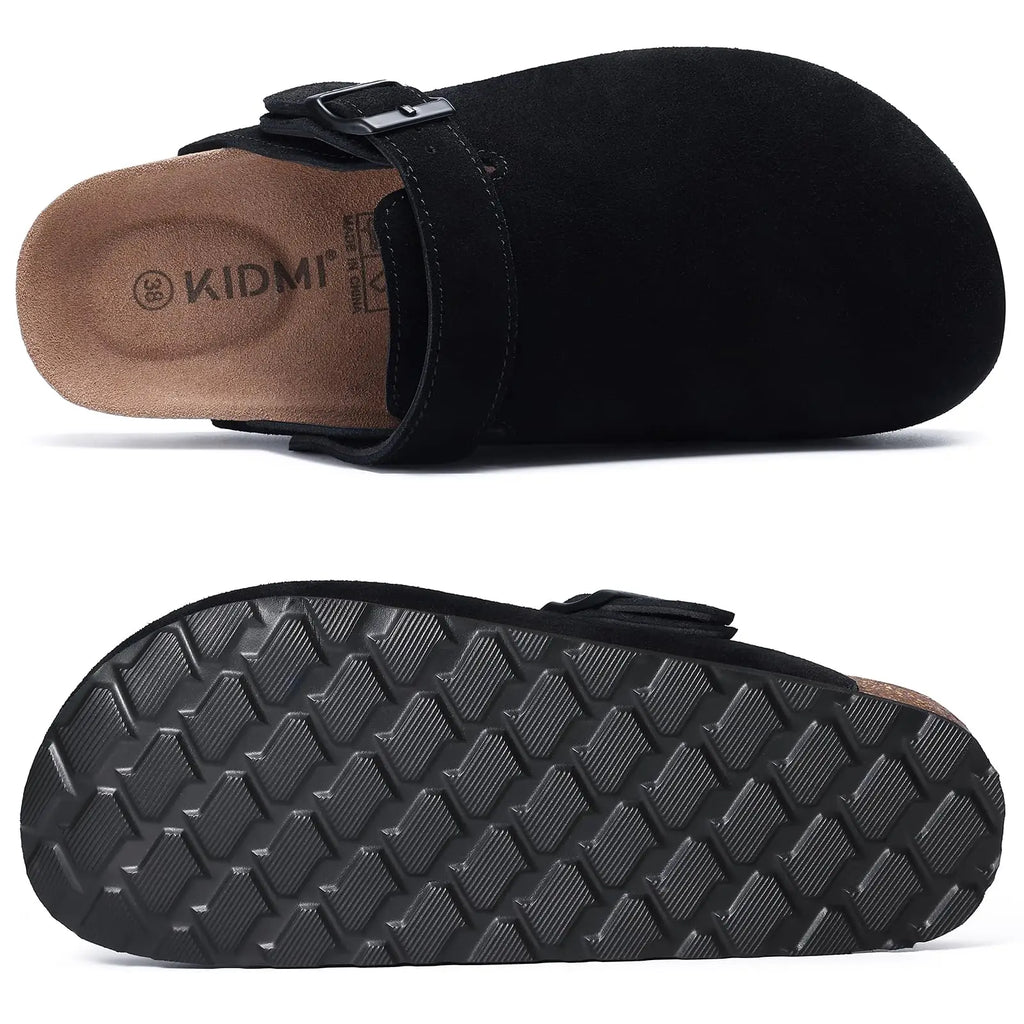 Litfun Suede Women's Clogs with Adjustable Strap Cork Footbed Leather Mules with Arch Support Unisex Outdoor Clogs Potato Shoes