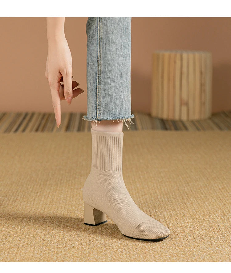Women's Boots 2025 New Fashion Pointed Soft Knitted Casual Comfortable Shoes (heel height 4.5cm, )