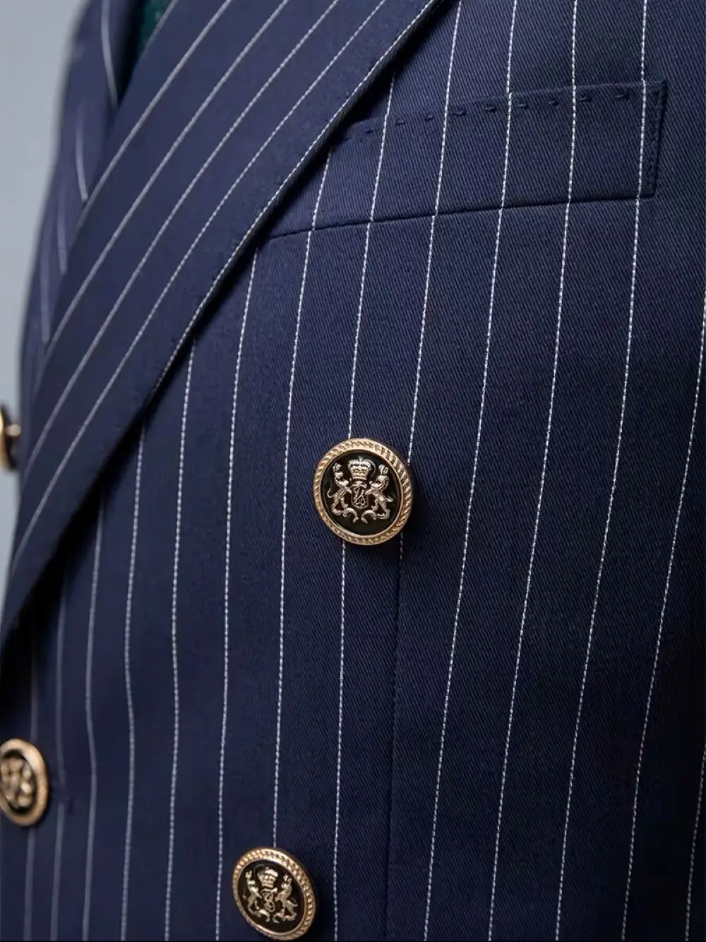 Men's Navy Blue Striped Double Breasted Blazer, Peaked Lapel Slim Fit Single Suit Jacket, Business Office Formal Wear