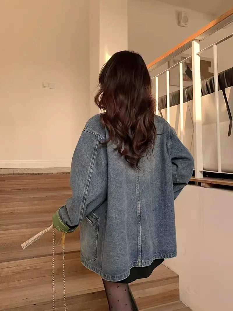 New Chinese Retro Casual Denim Jacket for Women in Spring 2024 Unique Chic Hong Kong Style fat and Slim Cardigan top for Women