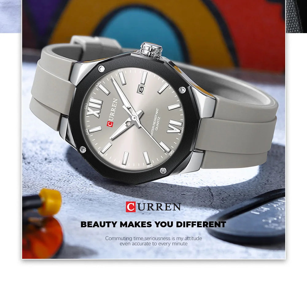 CURREN Simple Luxury Men's Watches New Business Quartz Wristwatch with Silicone Strap Luminous Hands Waterproof Clock