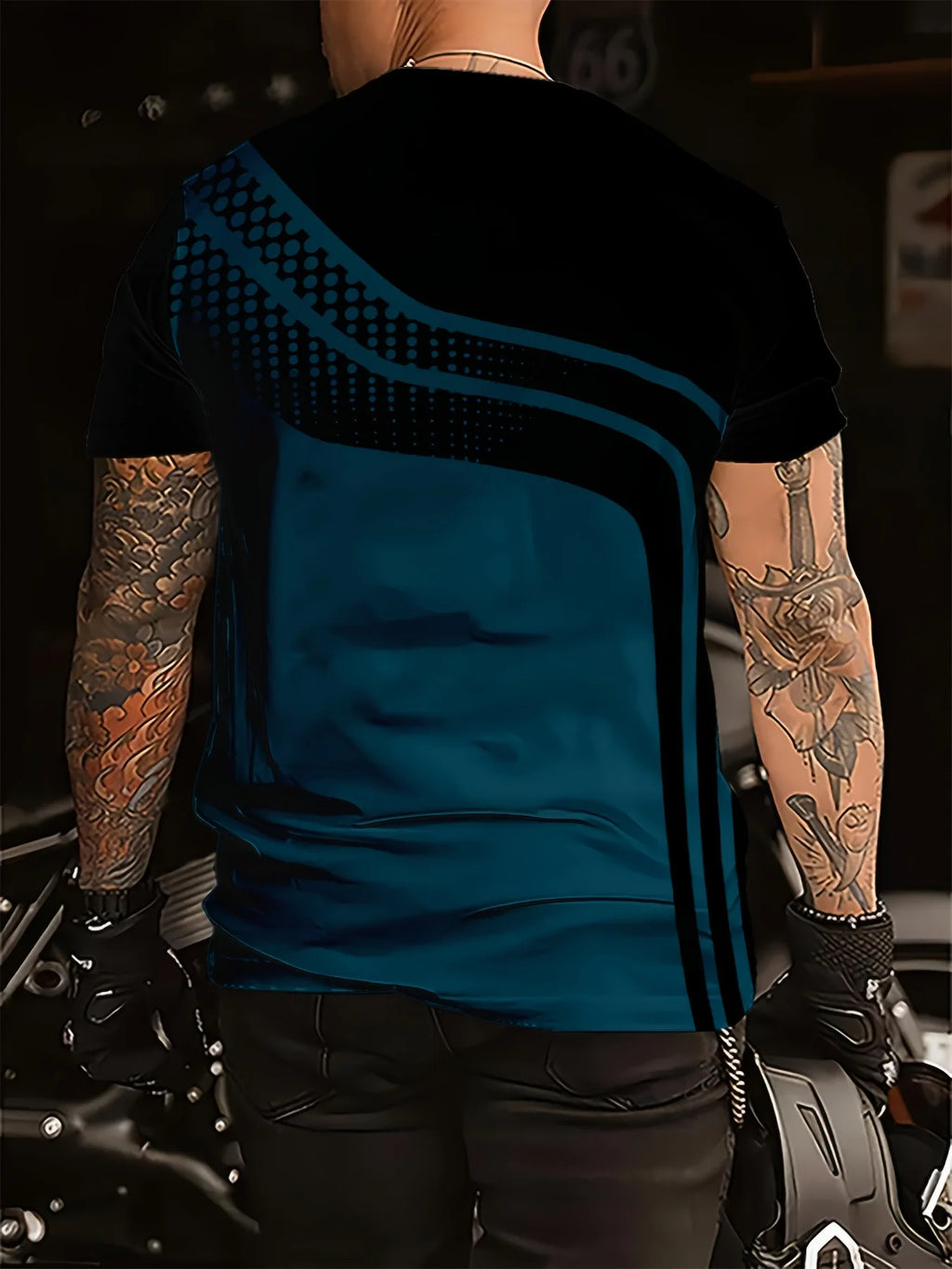 Breathable Polyester Short Sleeve Tee Men's Fashionable Digital Print Short Sleeve T-Shirt in Black & Gray Stripes - Breathable