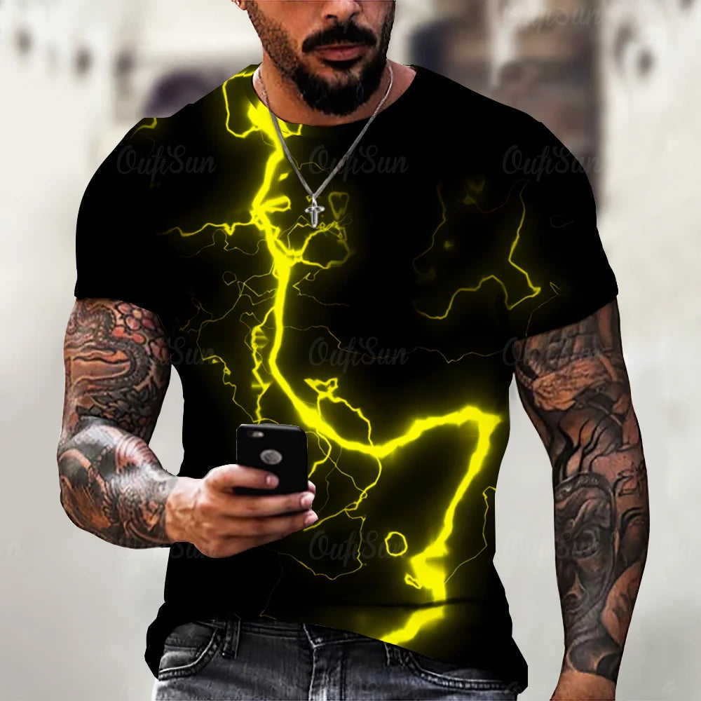 2024 Summer New Men's T-Shirt Casual Lightning Cool 3D Digital Printed T Shirts for Men Short Sleeve Tee Oversized Men Clothing