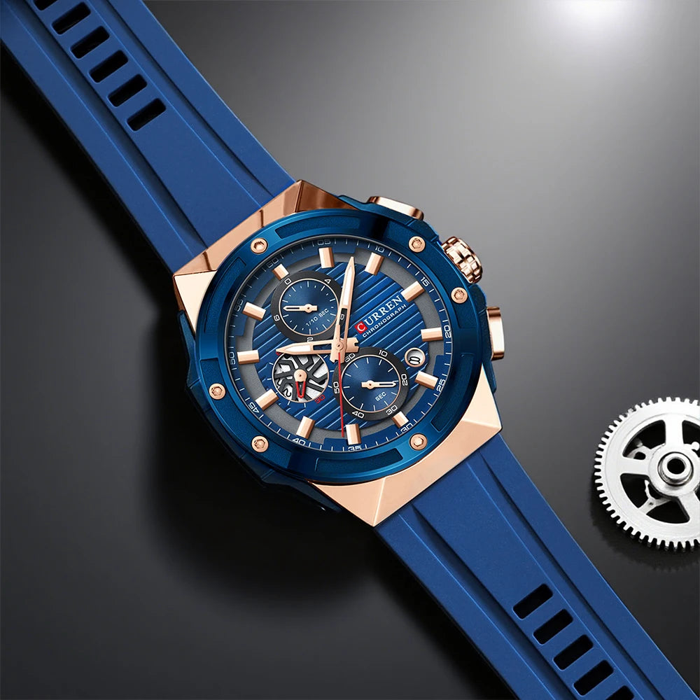 CURREN Sporty Men's Watch with Chronograph & Luminous Hands - Silicone Strap Quartz Wristwatch for Man Auto Date Business Casual