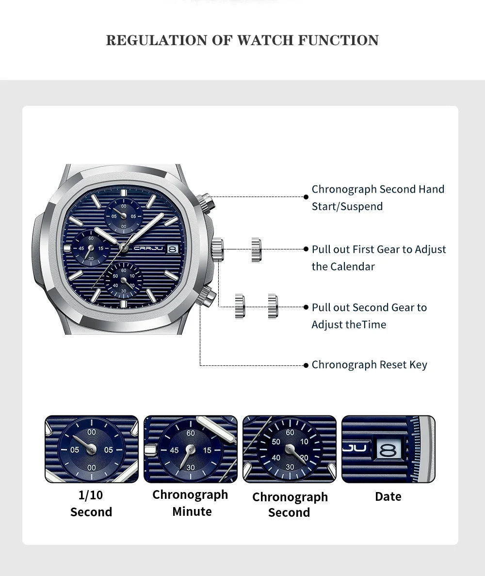CRRJU Luxury Man Watch Business Waterproof Male Clock Luminous Date Stainless Steel Square Quartz Men Watch reloj hombre 2024