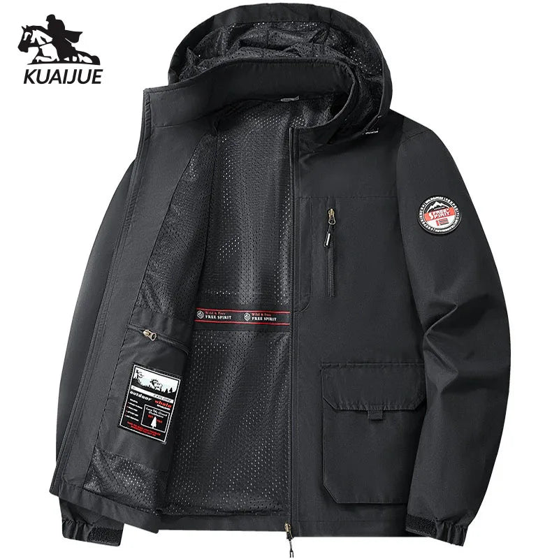 Jacket Mens Spring autumn New men jacket printing hooded Jackets casual coat Men's business coats Size M-7XL 8XL Hat detachable