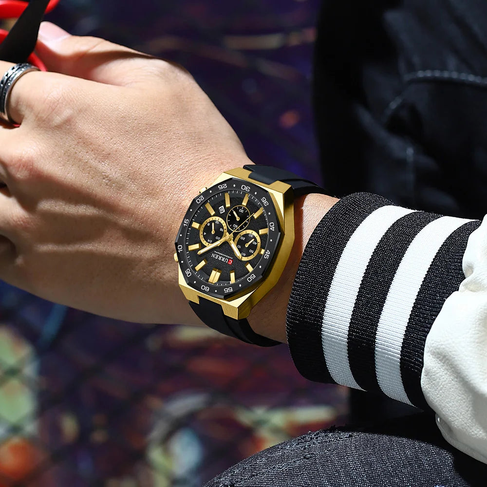CURREN Fashion Casual Men Sports Watch Chronograph Silicone Belt Auto Date Dial Quartz Wristwatch Male Reloj Relogio Masculino