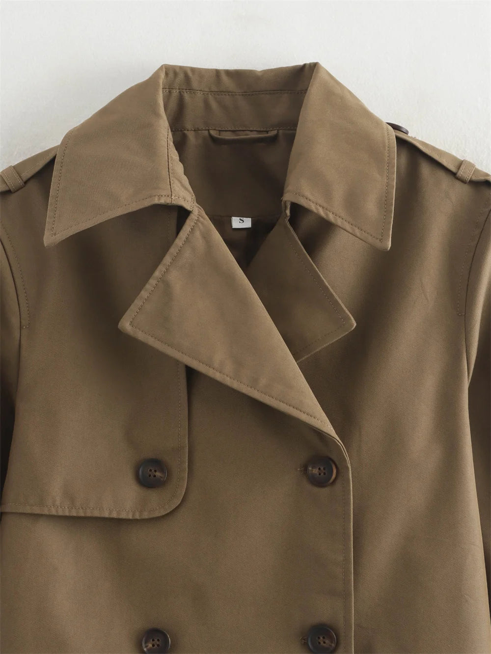 Ladies Vintage Cropped Trench Spring Autumn Jacket Women Streetwear Double Breasted Long Sleeve Top Female Chic Coat Outfits