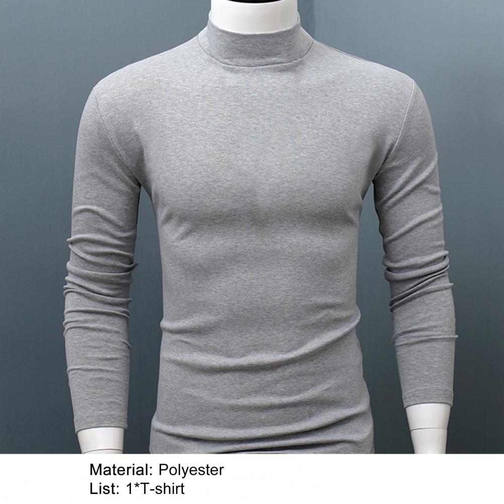 Men Shirt Casual Base Shirt Sweat Absorption All Match Long Sleeve Half High Collar Autumn Shirt Solid Color Men Shirt Blouses