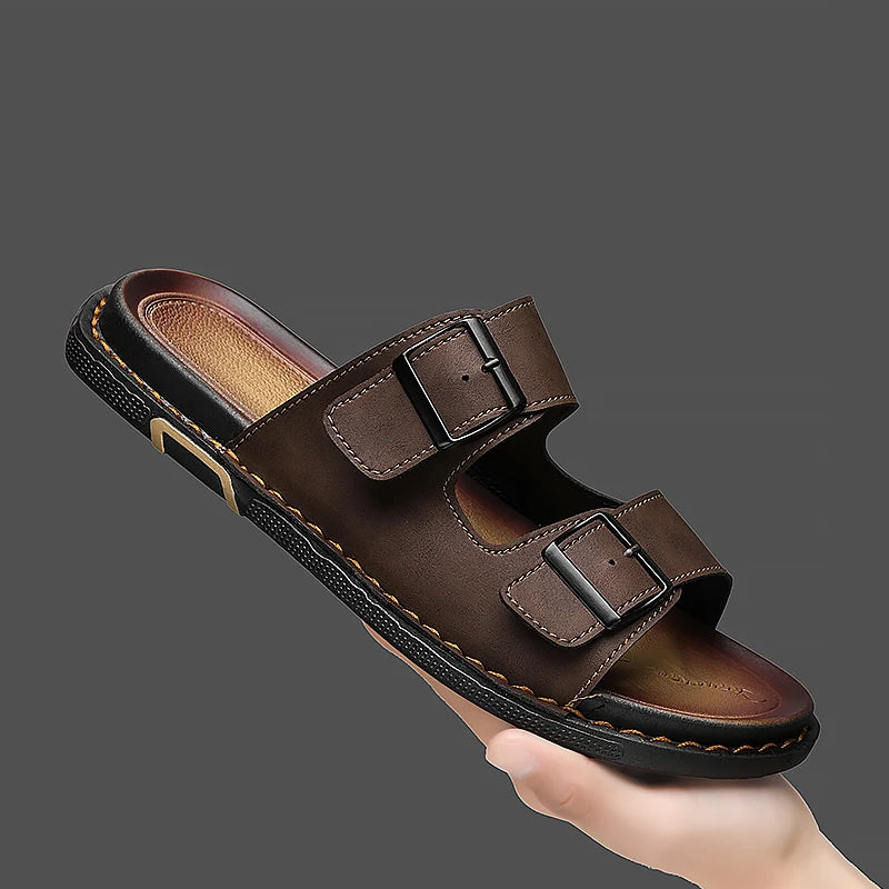 Shoes Men Sandals Slippers Sneaker Leather Men's Sneakers Summer Beach Shoes Sandals For Male Large Size Black Casual Sandals