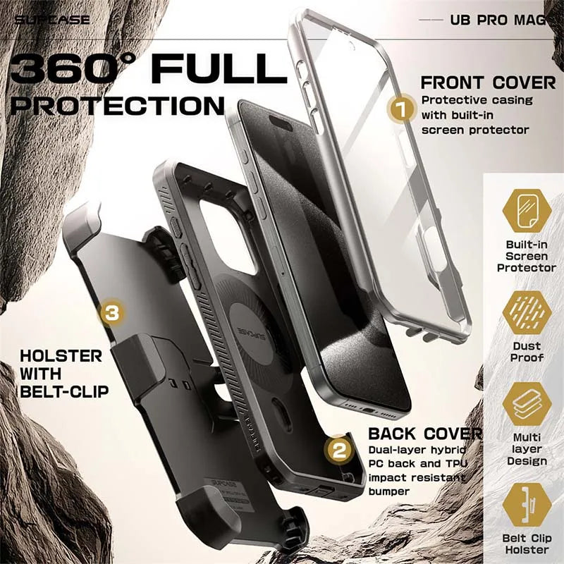 SUPCASE For iPhone 16 Pro Max Case 6.9“ 2024 UB Pro Mag Full Body Rugged Case with Built-in Screen Protector Kickstand Belt-Clip